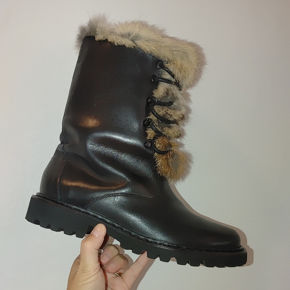Leather Lace Up Combat Boots Lug Sole 